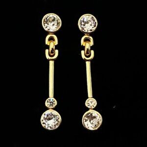 Vintage Christian Dior Gold Tone Crystal Drop Earrings – Clip On – 2 1/8”